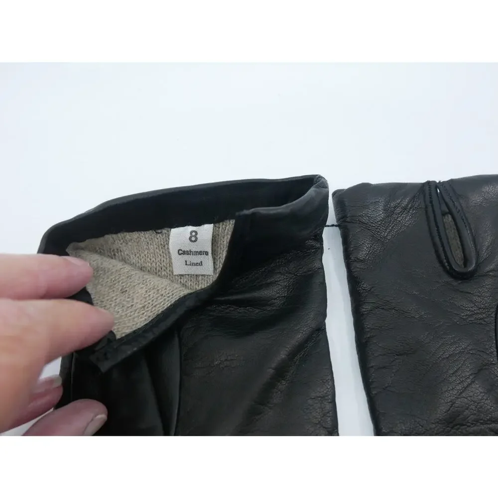 Vtg Women's Size 8 Black Cashmere Lined Leather Gloves